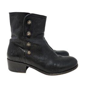 Frye Lynn‎ Military Short Boot Black Leather Ankle Boots 7 Distressed